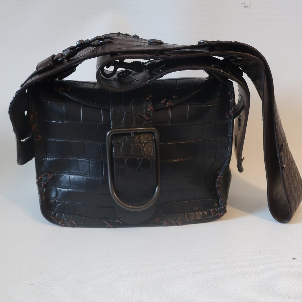 Bottega Veneta Black Brown Serial No.18893 V0340 1079 Leather Shoulder Handbag *